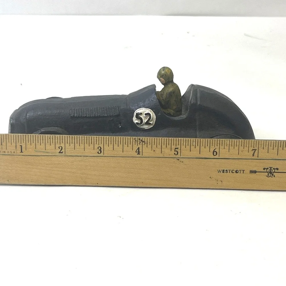 Vintage Cast Iron Streamline Race Car w/‎ Driver #52 Black Repro Hubley Style